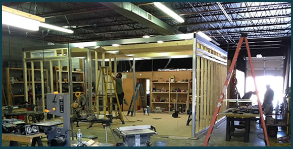Construction taking place in our Jamestown workshop, ready to disassemble and ship to showroom location.